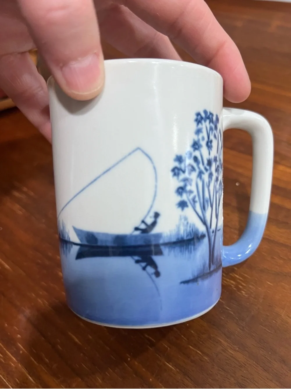 Vintage Blue and White Fisherman Mug - Picture 1 of 5